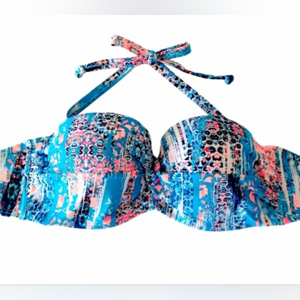 Sunseeker Blue Print Bandeau Bikini Top, Size 38C